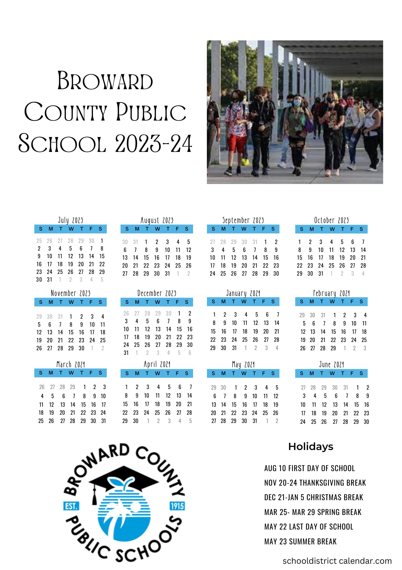 Broward County Public Schools Calendar Holidays 20232024