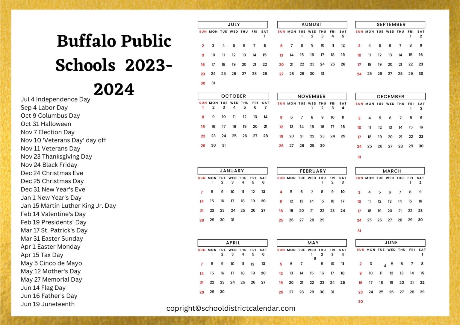 Buffalo Public Schools Calendar Holidays 20232024