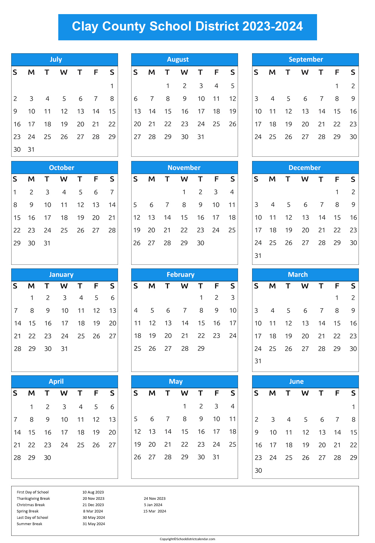 Clay County School District Calendar Holidays 20232024