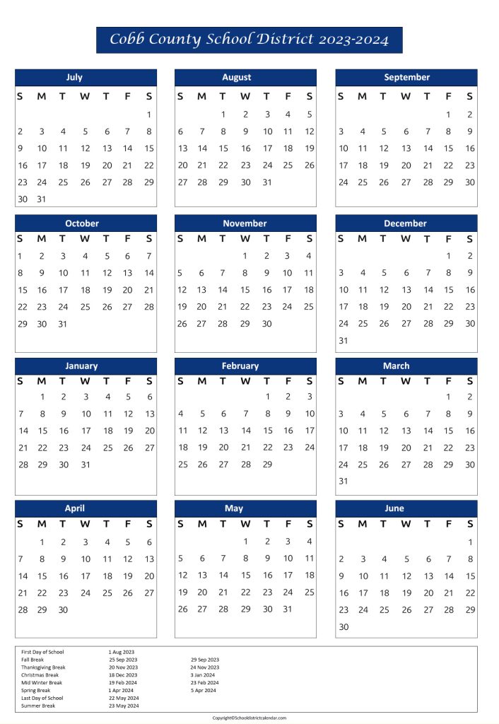 cobb county ga school district calendar