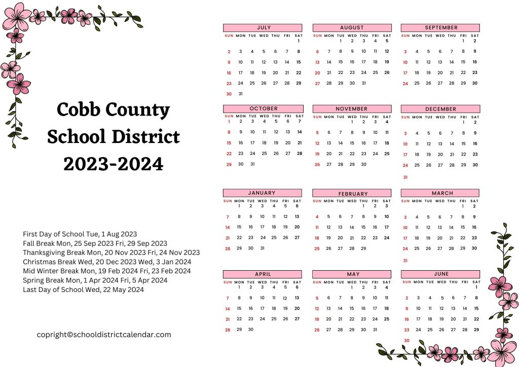 cobb county school district academic calendar