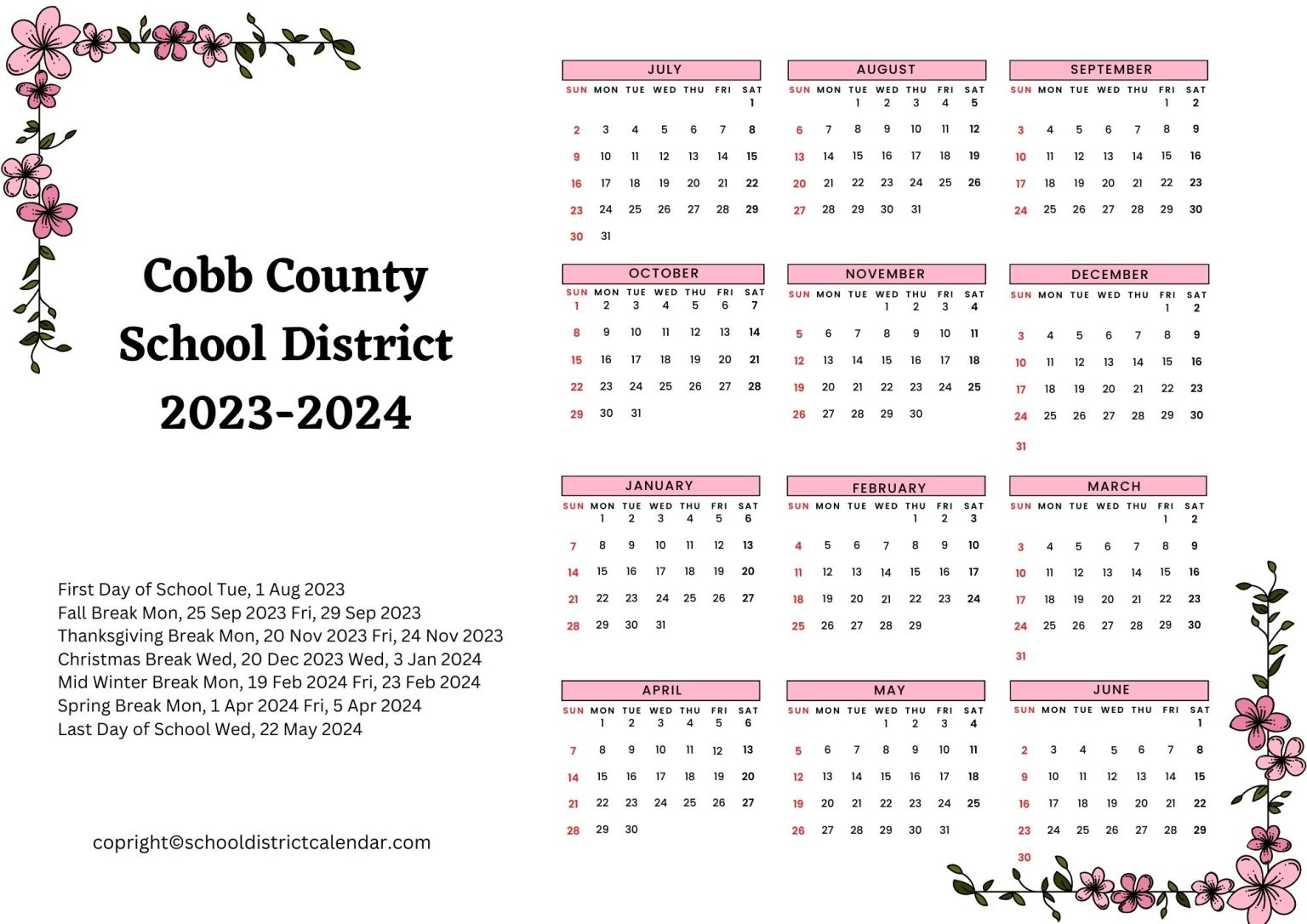 Cobb County School District Calendar Holidays 20232024