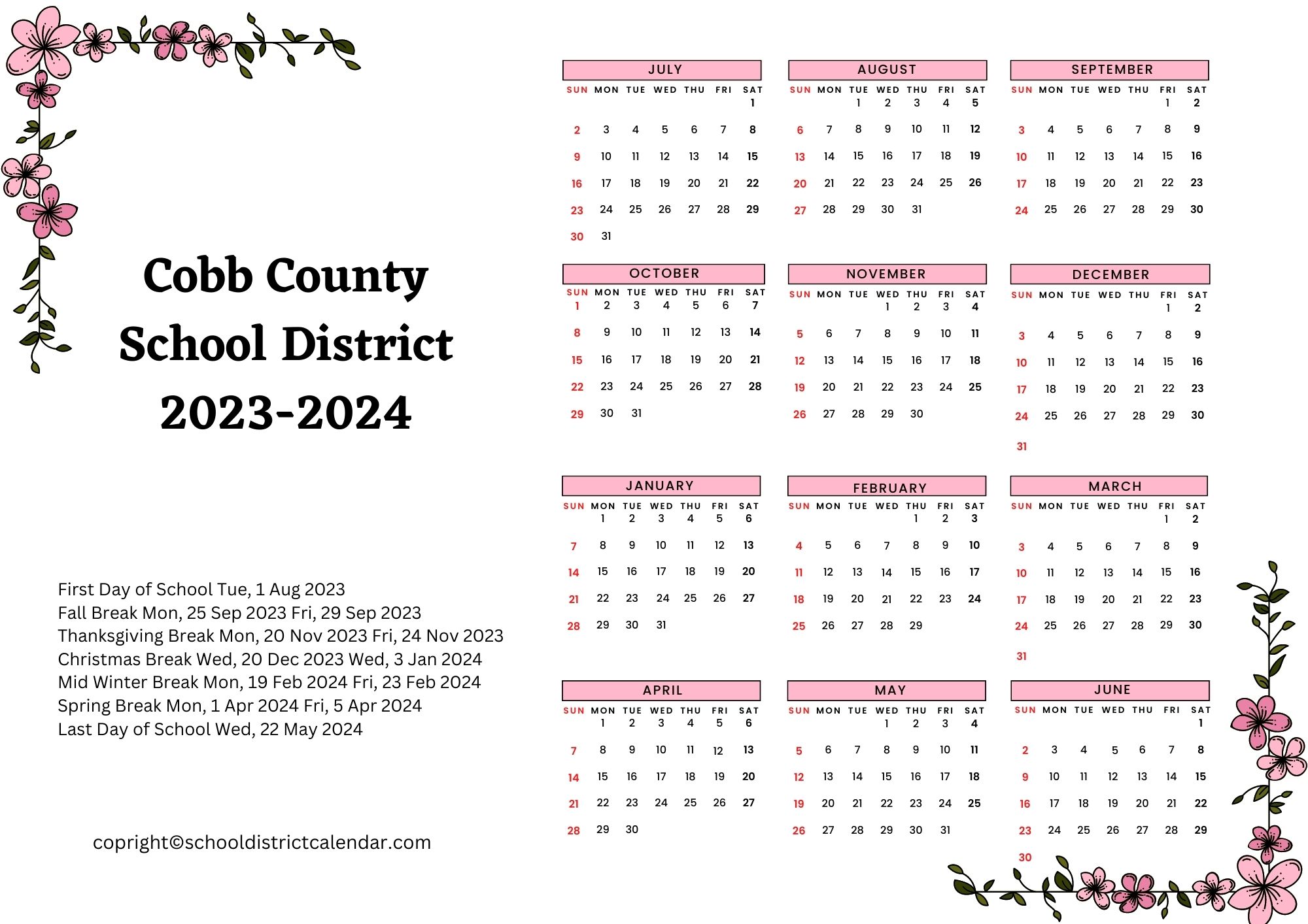 Cobb County School District Calendar Holidays 20232024