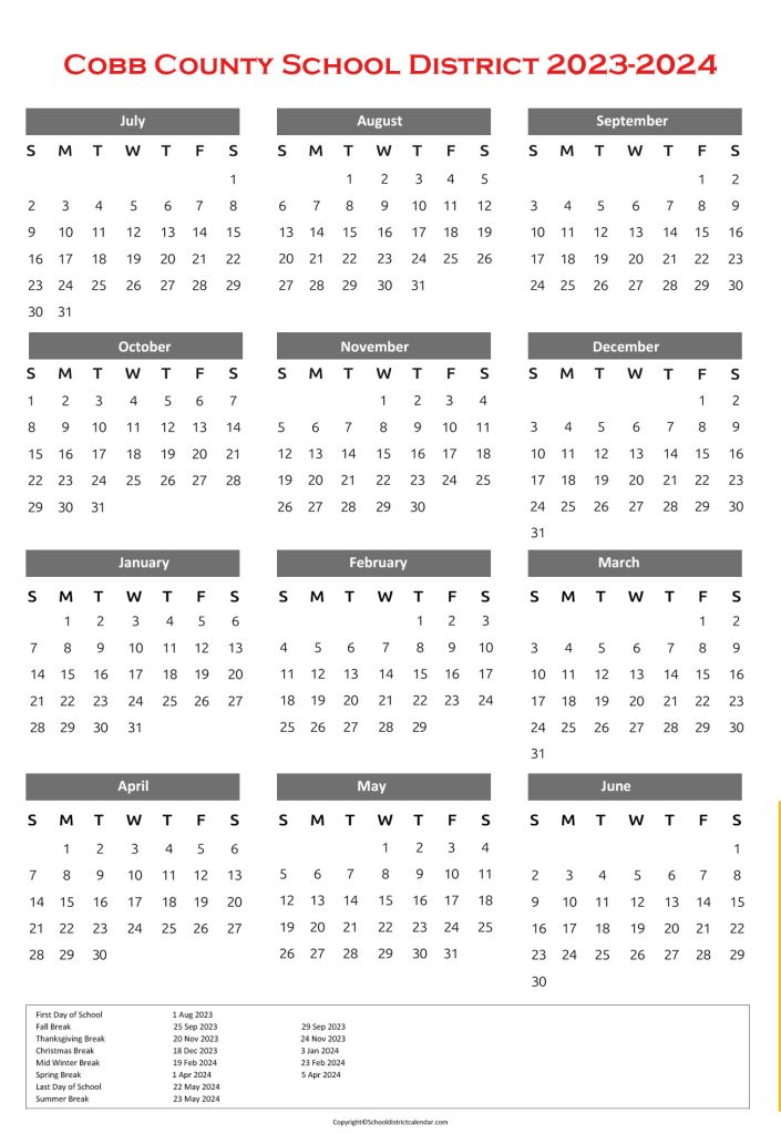 cobb county school district school calendar