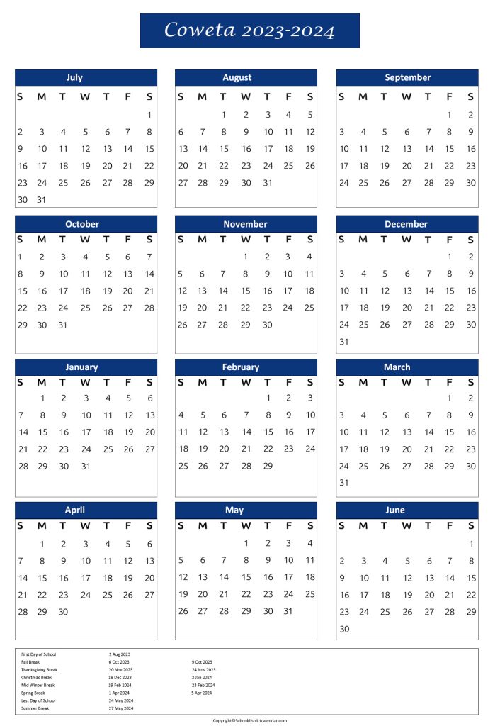 Coweta County Schools Calendar Holidays 2023 2024