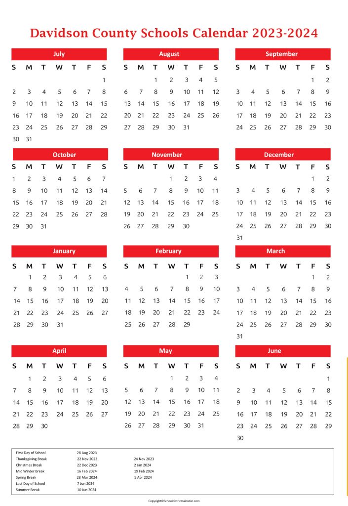 davidson county school calendar