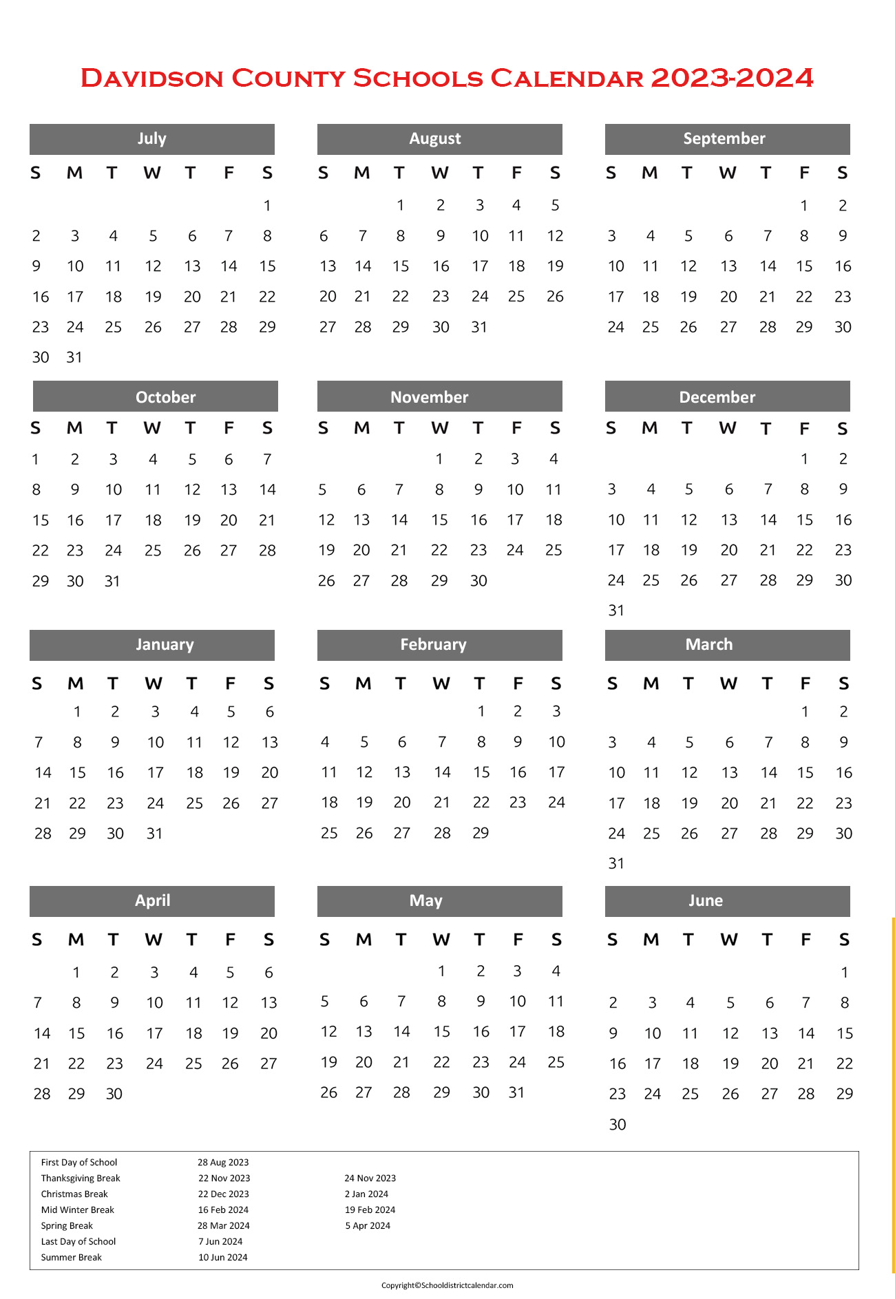 Davidson County schools district calendar Archives School District