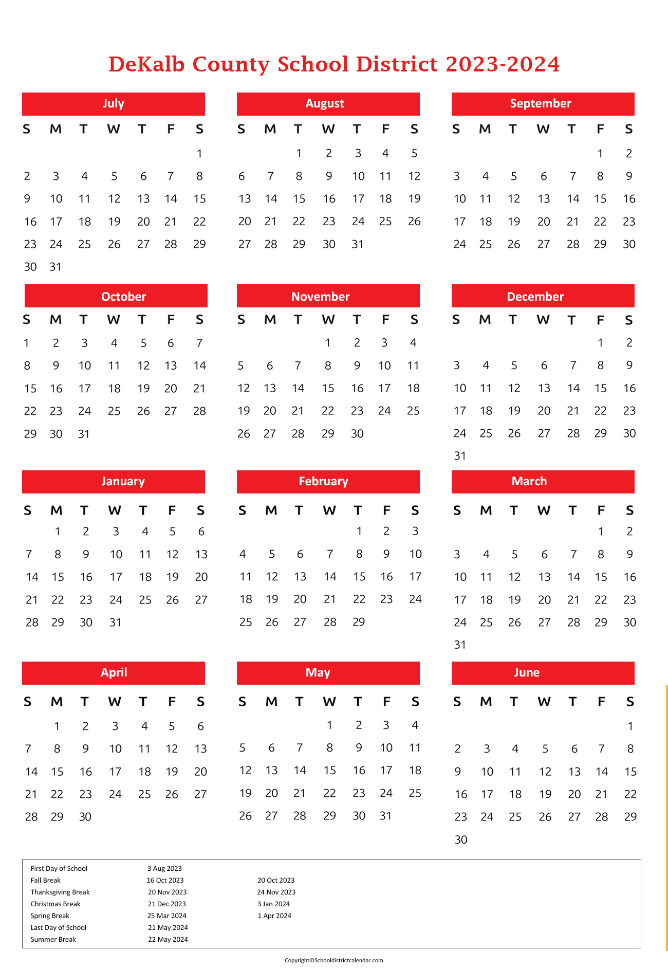 DeKalb County School District Calendar Holidays 20232024