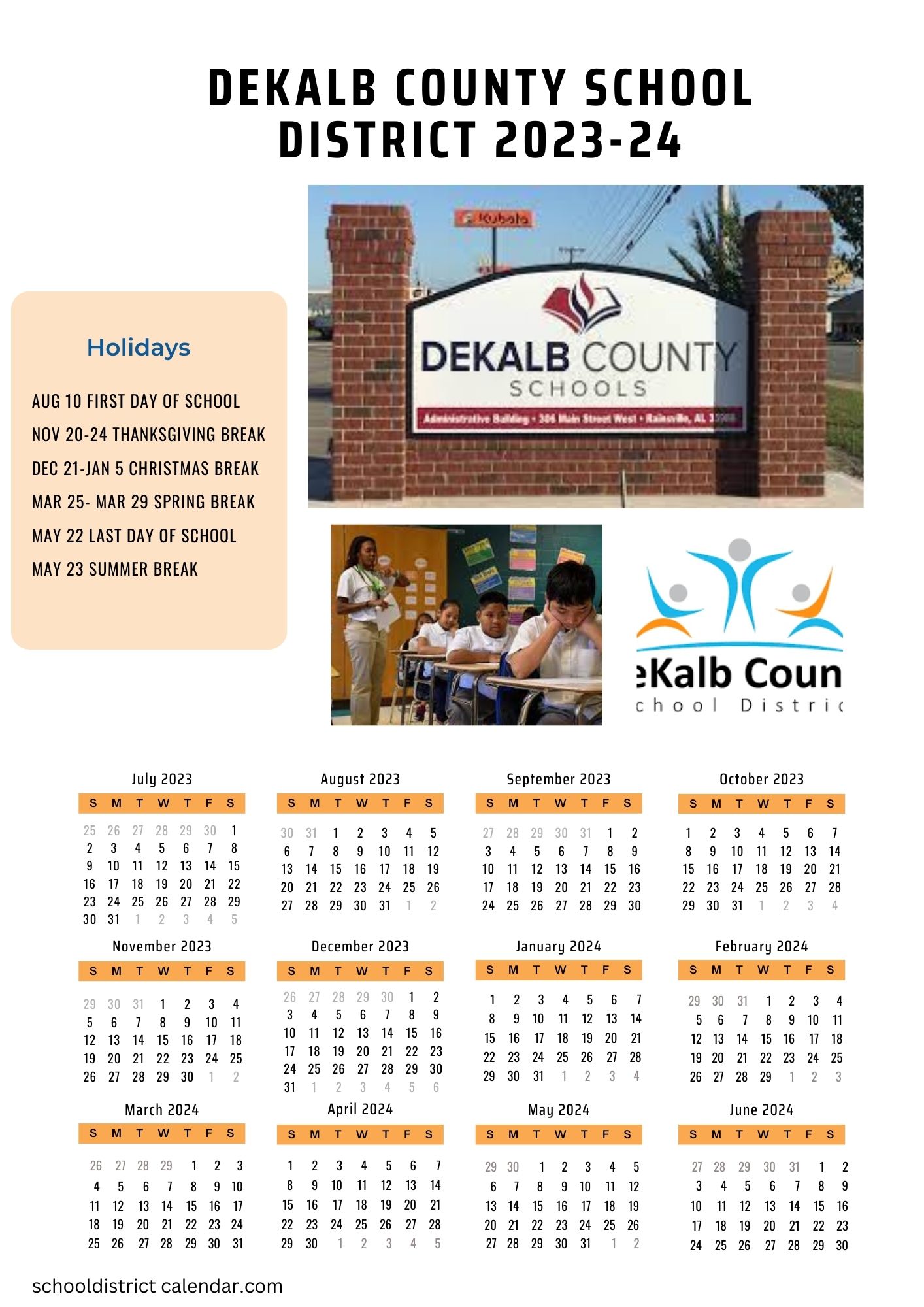 DeKalb County School District Calendar Holidays 20232024