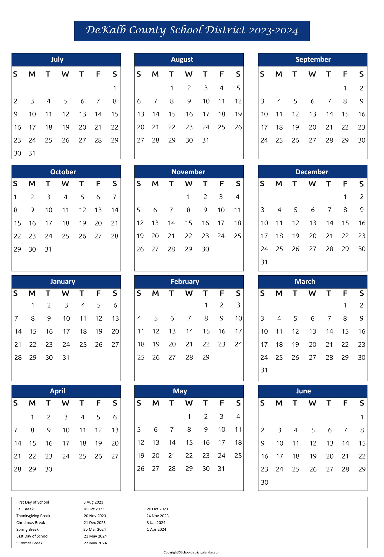 DeKalb County School District Calendar Holidays 20232024