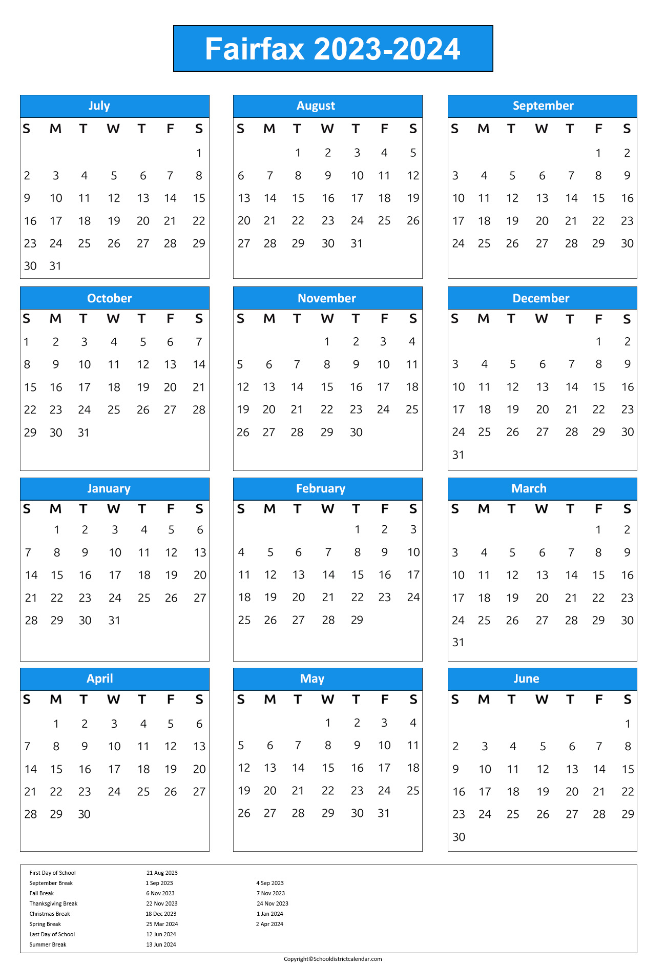 Fairfax County Public Schools Calendar Holidays 20232024