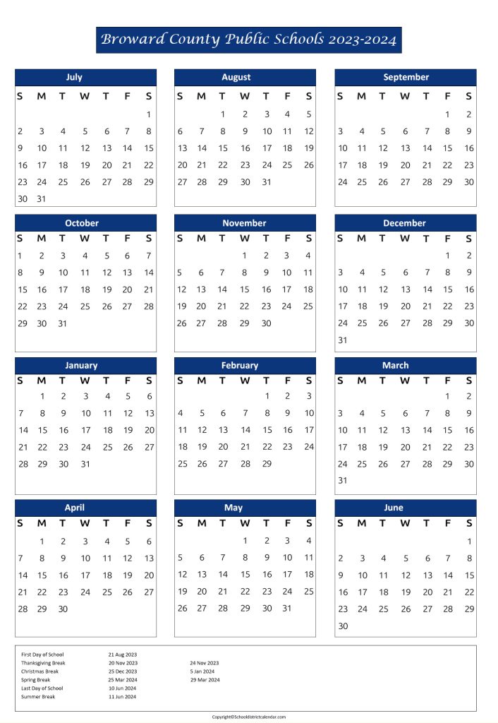 florida broward county school calendar