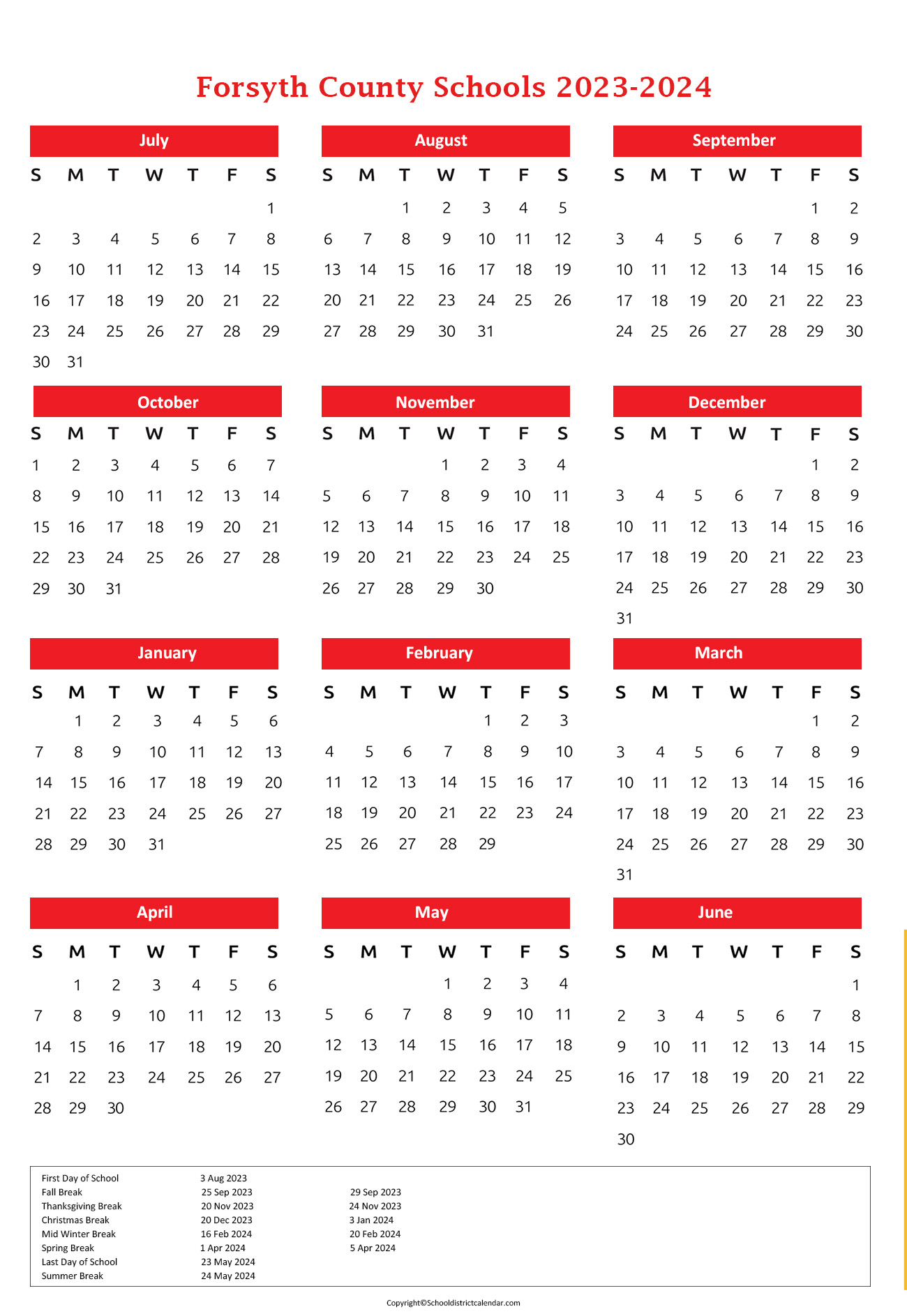 Forsyth County Schools Calendar Holidays 20232024