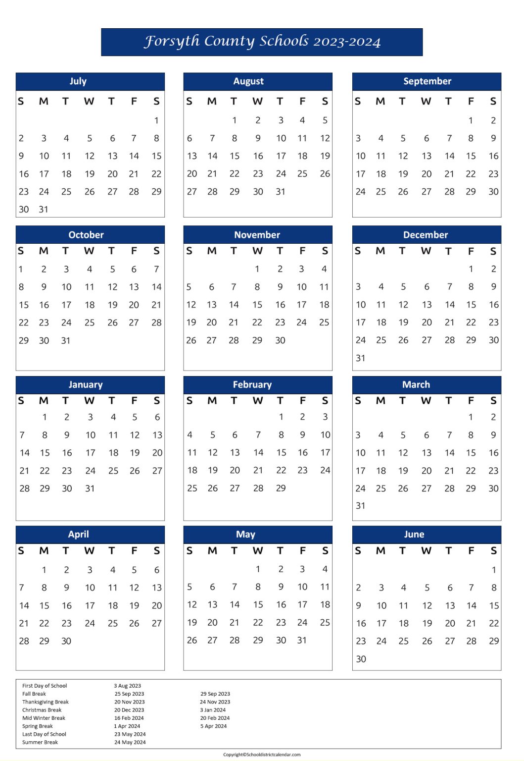 Forsyth County Schools Calendar Holidays 20232024