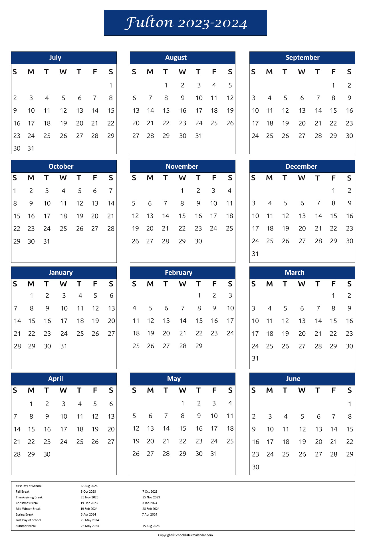 Fulton County Schools Calendar Holidays 20232024