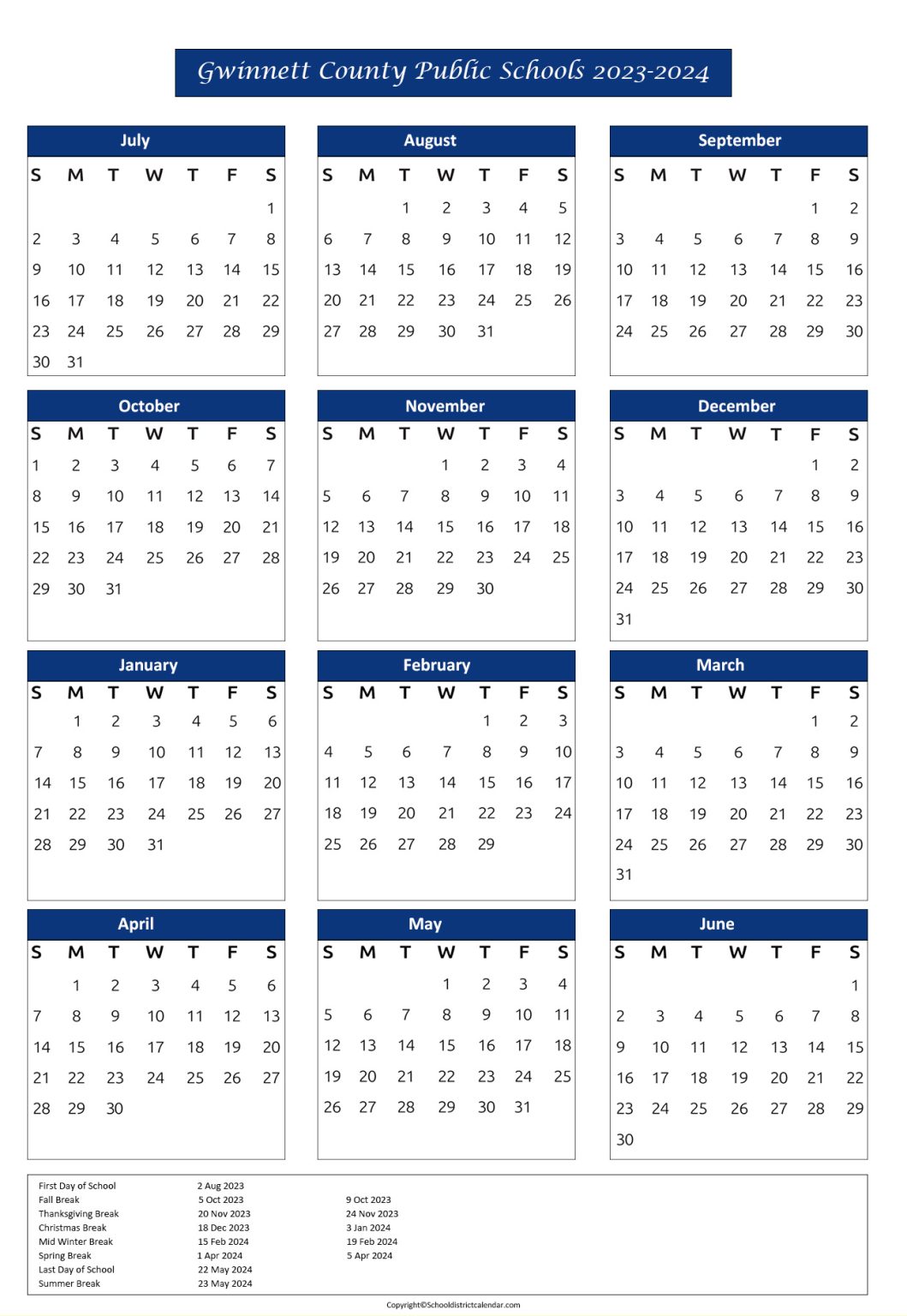 County Public Schools Calendar Holidays 20232024