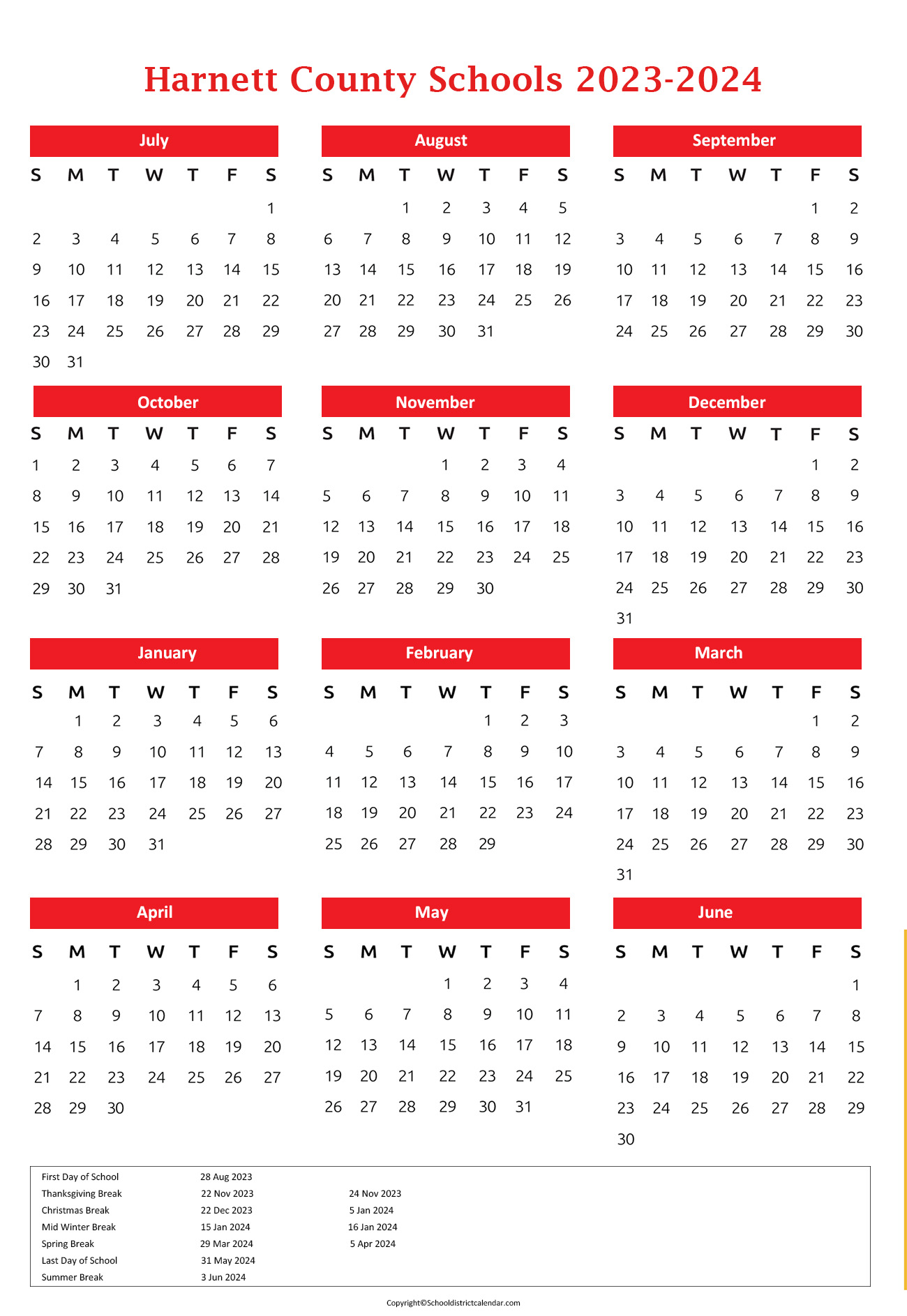 County Schools Calendar Holidays 20232024