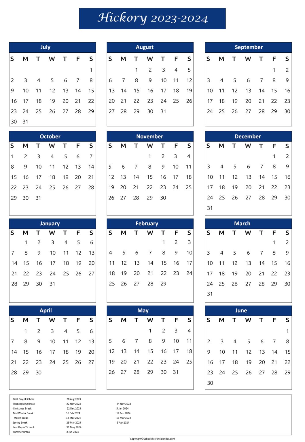 Hickory City Schools Calendar Holidays 2023 2024