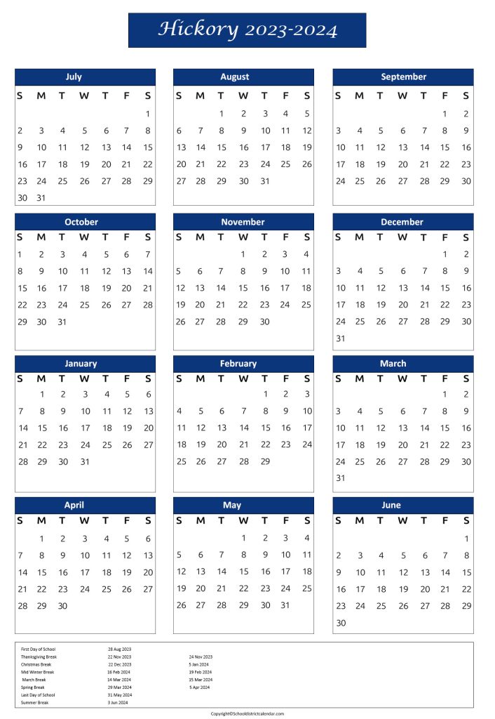 hickory city public schools calendar