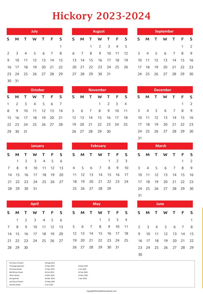 hickory public schools holiday calendar
