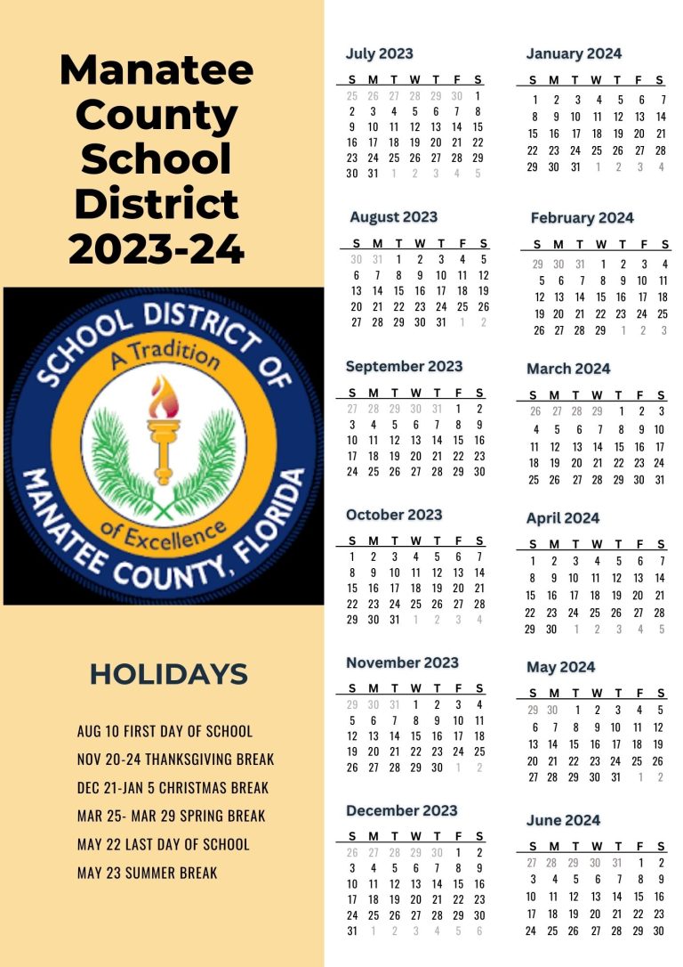 Manatee County School District Calendar Holidays 20232024