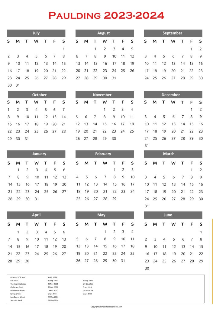 paulding county elementary school calendar