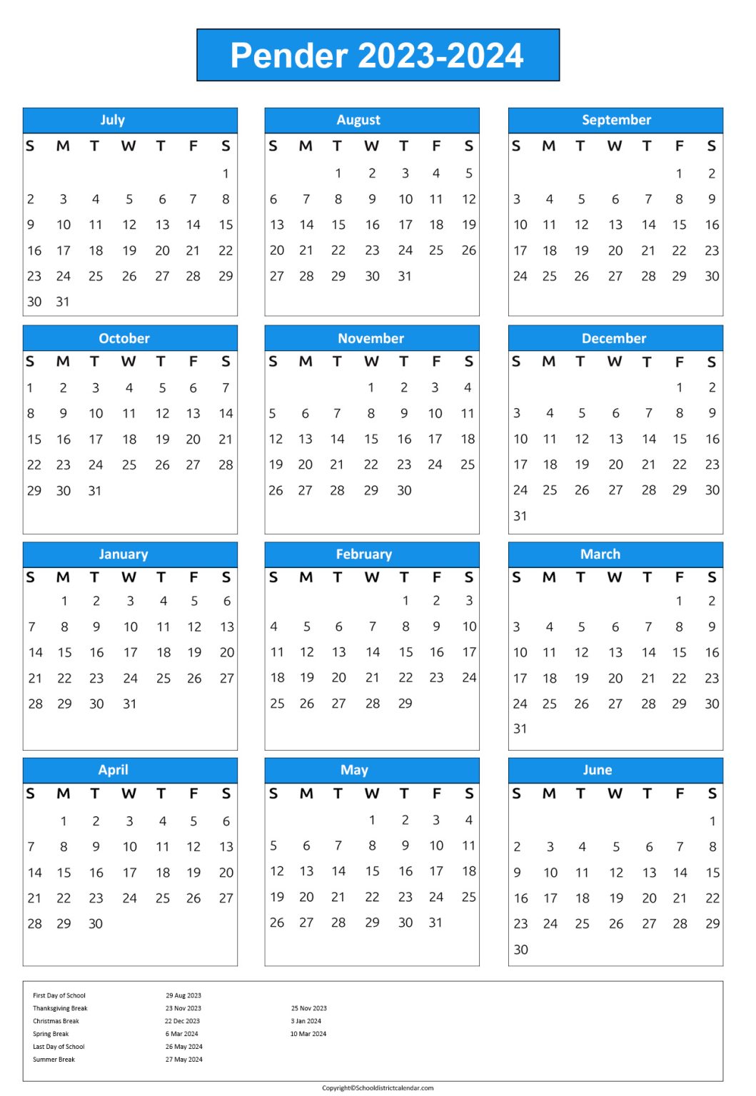 Pender County Schools Calendar Holidays 2023 2024