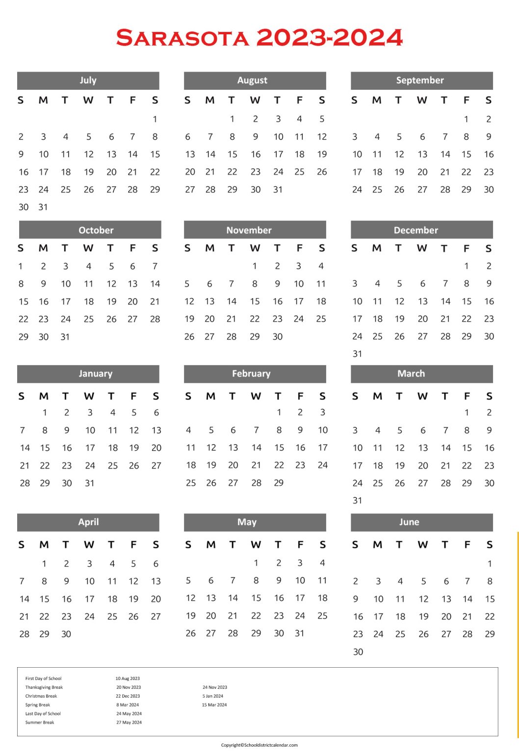 Sarasota County Schools Calendar Holidays 20232024