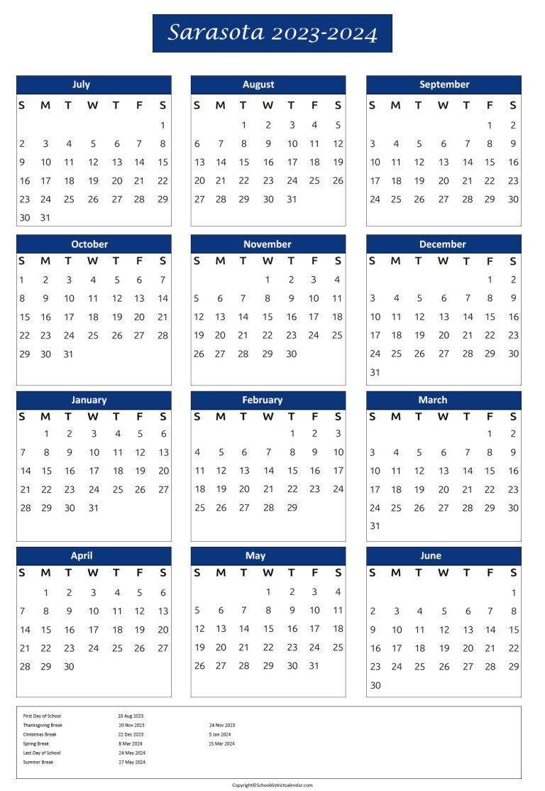 Sarasota County Schools Calendar Holidays 20232024