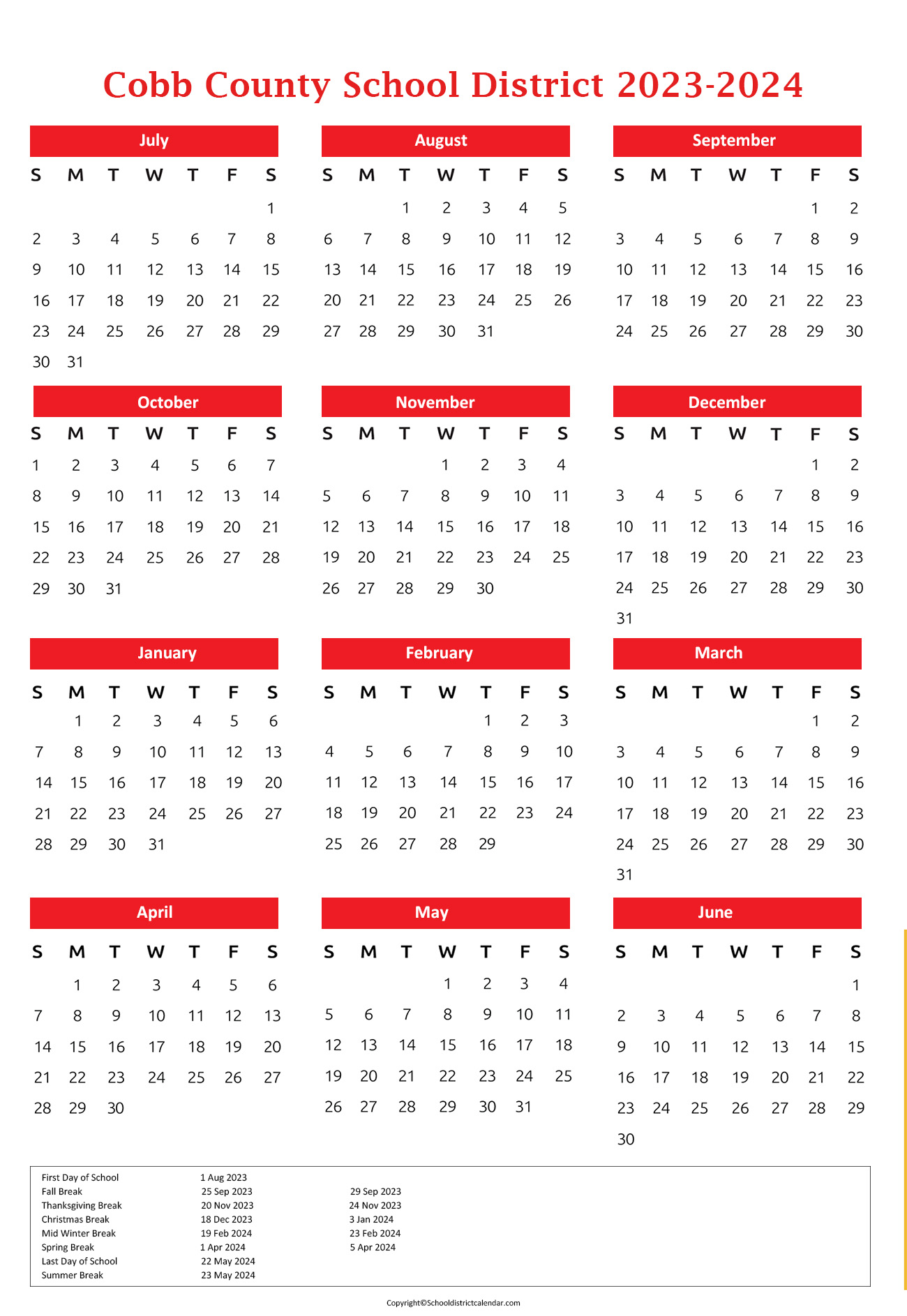 Cobb County School District Calendar Holidays 20232024