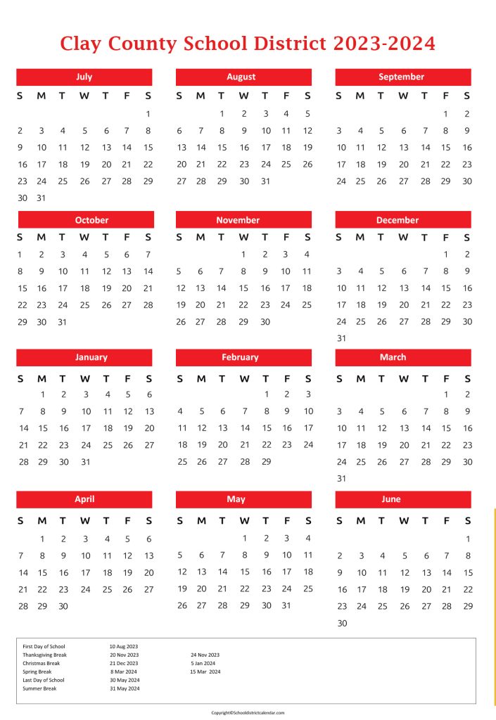school district of clay county student calendar