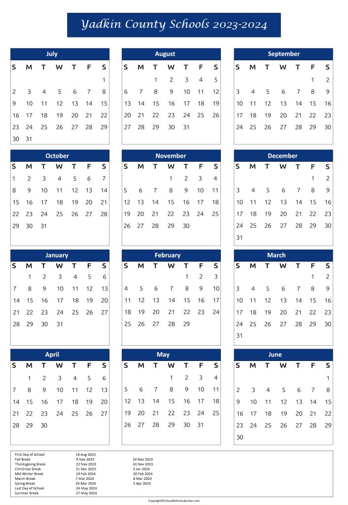 yadkin county nc school calendar