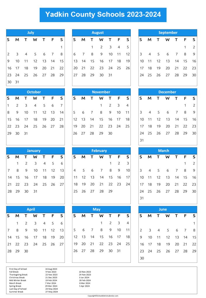 yadkin county schools academic calendar