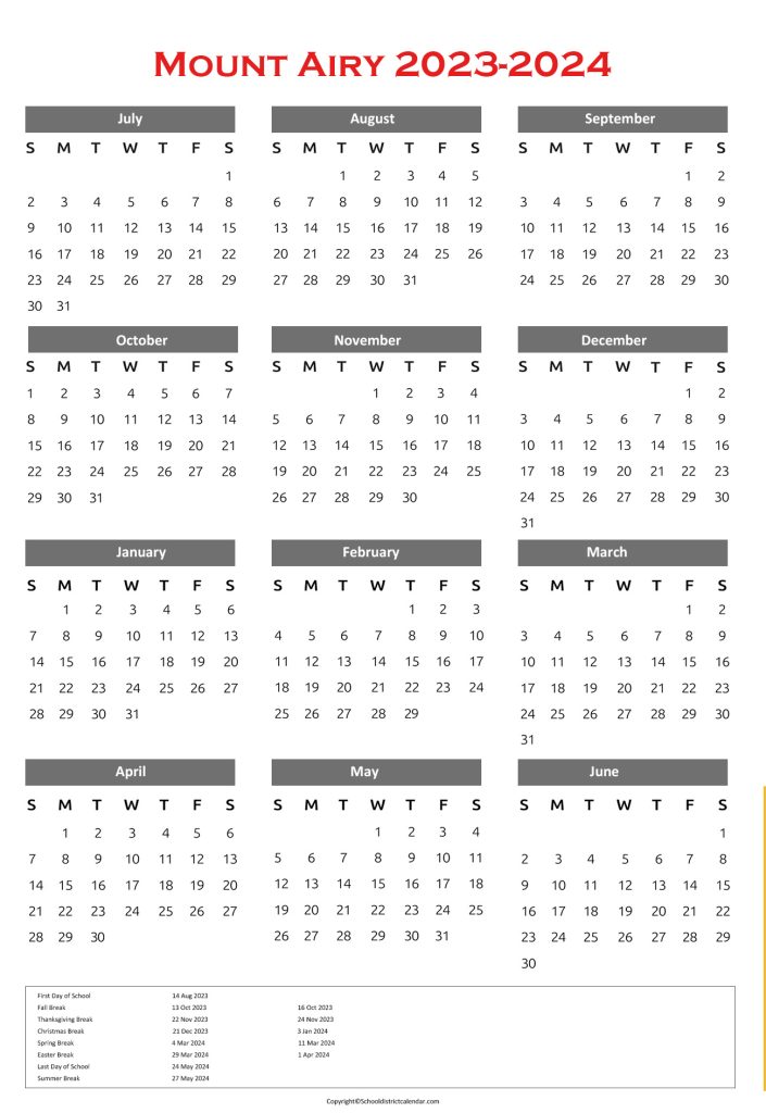 Mount Airy City Academic Calendar