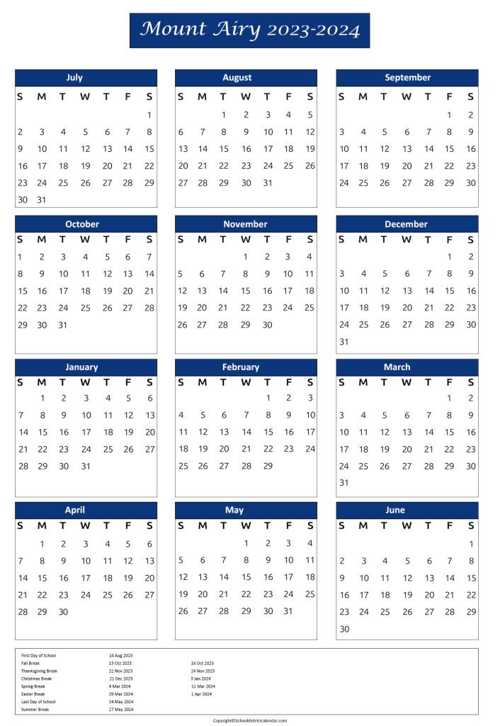 Mt Airy City School Calendar