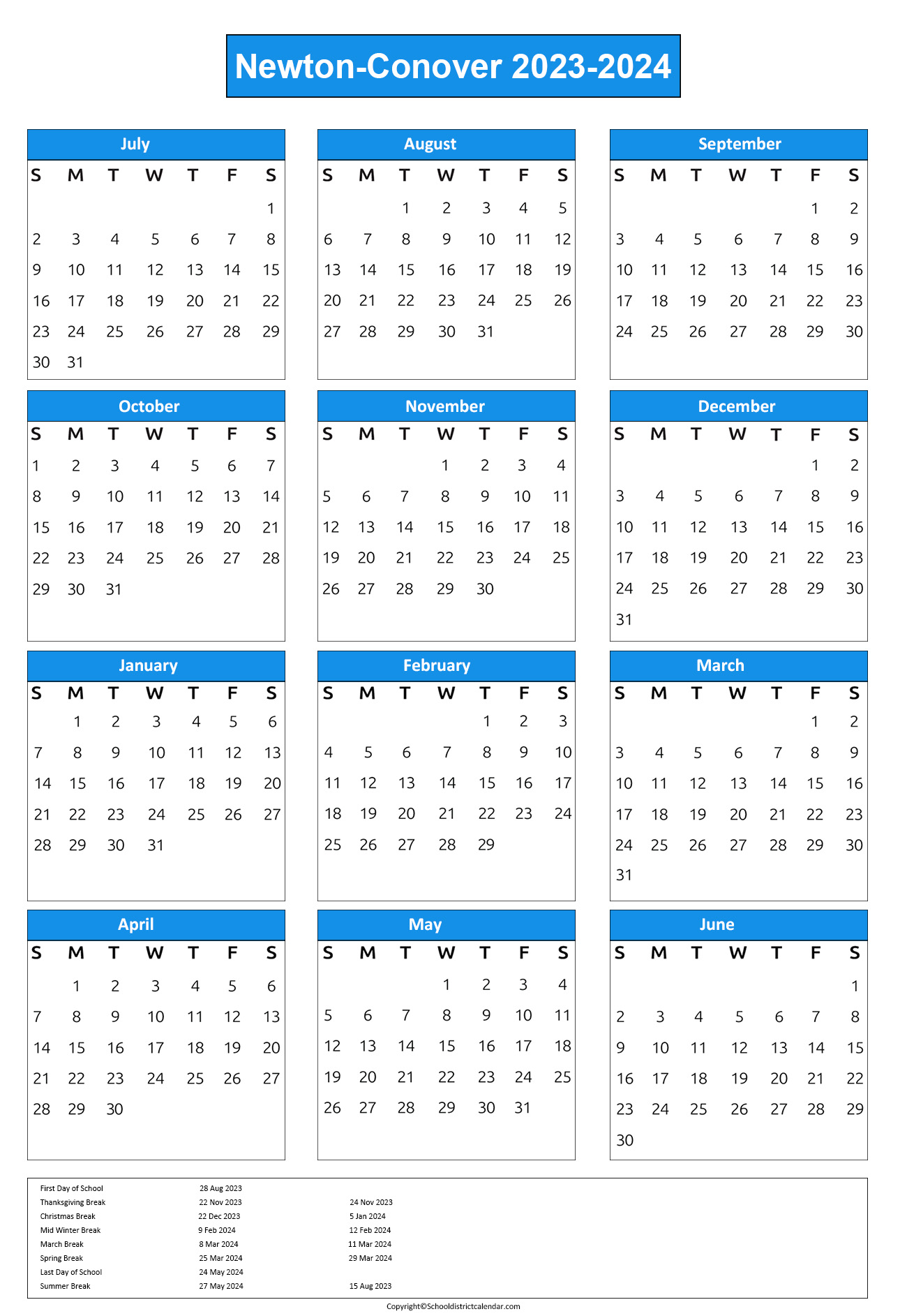 NewtonConover City Schools Calendar Holidays 20232024