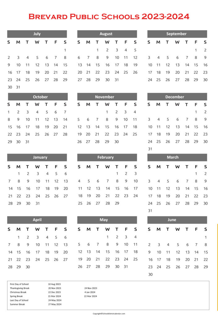 calendar for Brevard Public Schools