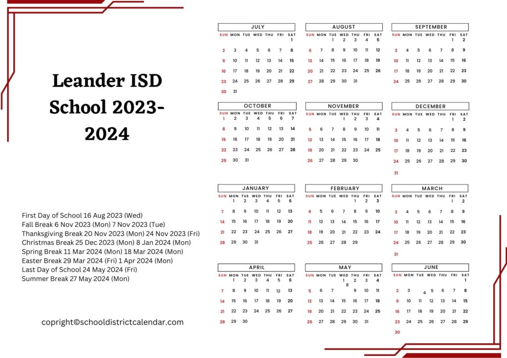 leander isd school calendar