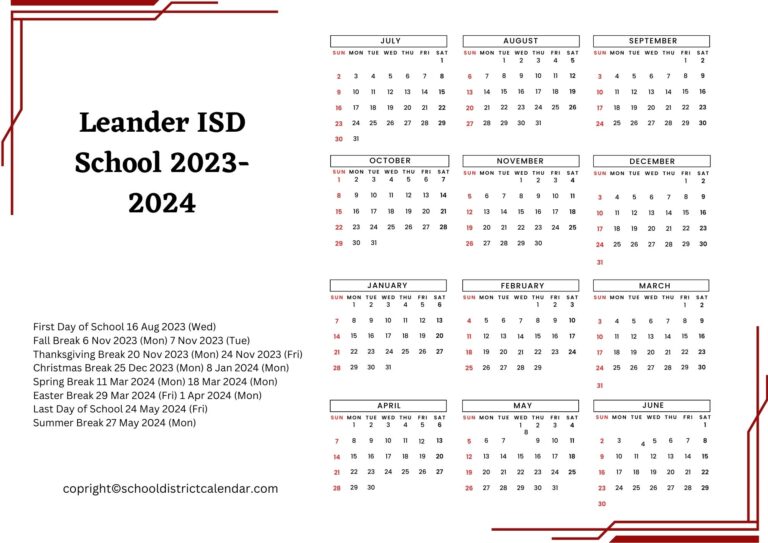 Leander ISD School Calendar Holidays 20232024