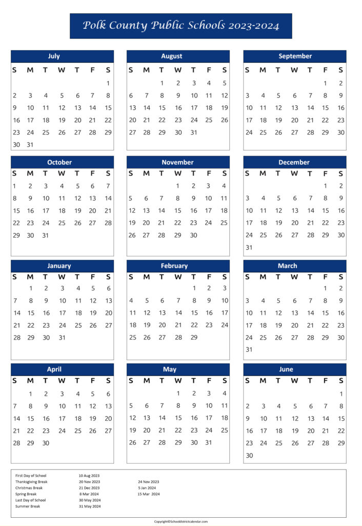 Polk County Public School Calendar