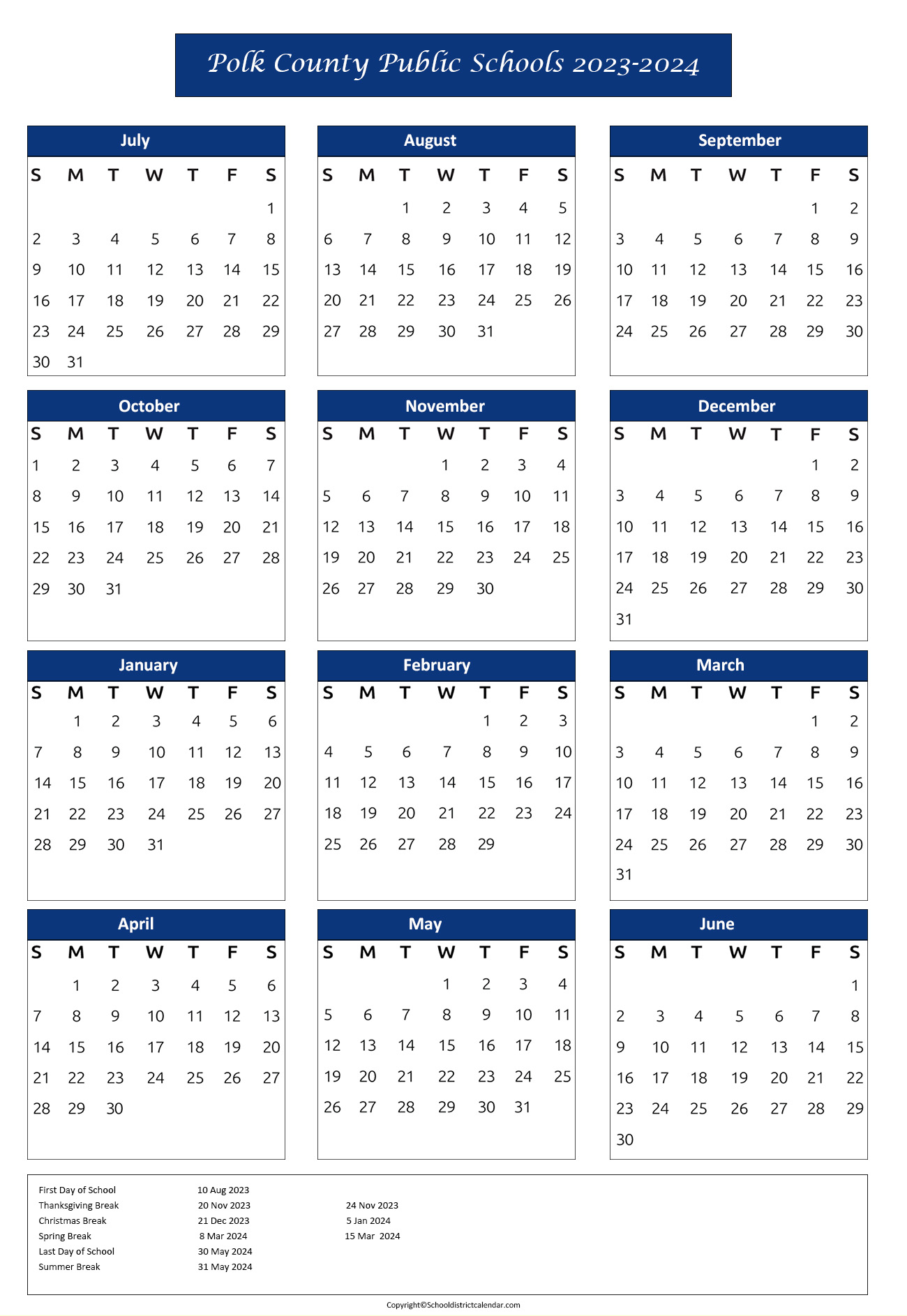 Polk County Public Schools Calendar Holidays 20232024