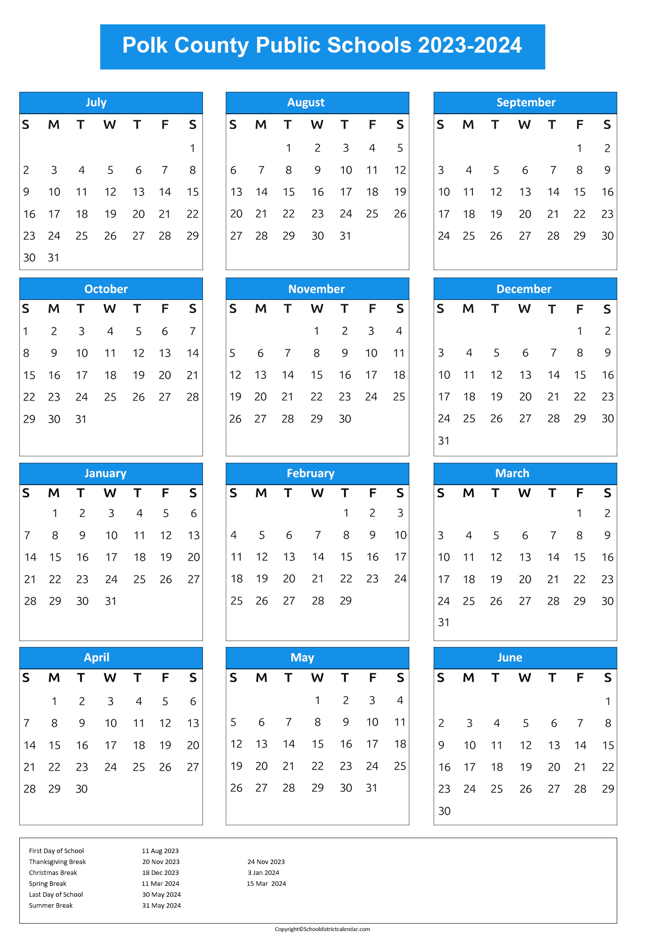 Polk County Public Schools Calendar Holidays 20232024