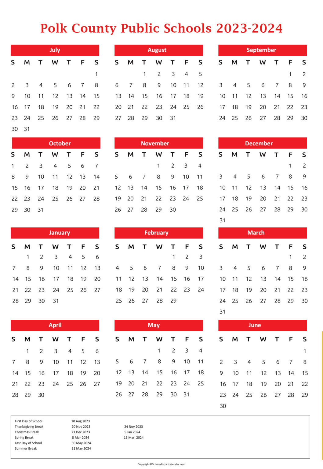 Polk County Public Schools Calendar Holidays 20232024