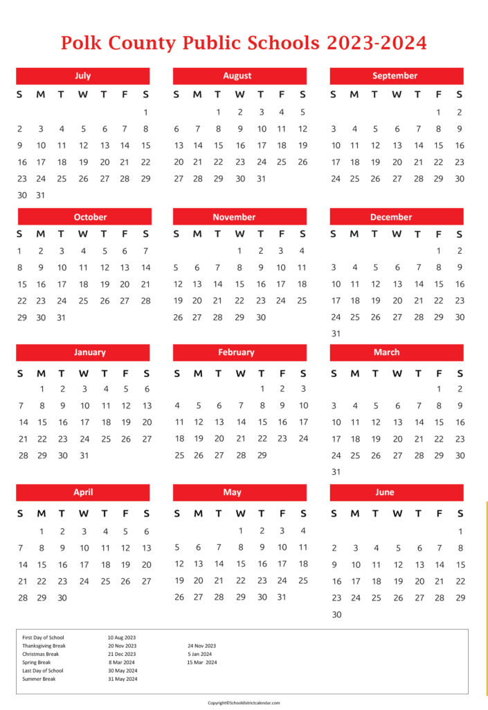 Polk Public Schools Calendar